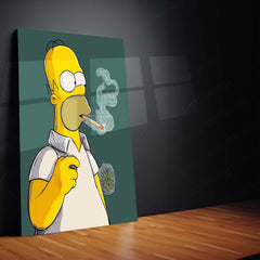 Homer Simpson Smoking – Funny Cartoon Cannabis Art Metal Frame | Pop Culture Weed Poster | Stoner Wall Decor