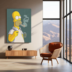 Homer Simpson Smoking – Funny Cartoon Cannabis Art Metal Frame | Pop Culture Weed Poster | Stoner Wall Decor