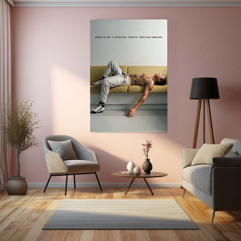 Quote Metal Poster | Brad Pitt – Hope Is Not a Strategy | Create Your Own Breaks Motivational Metal Frame | Success Mindset