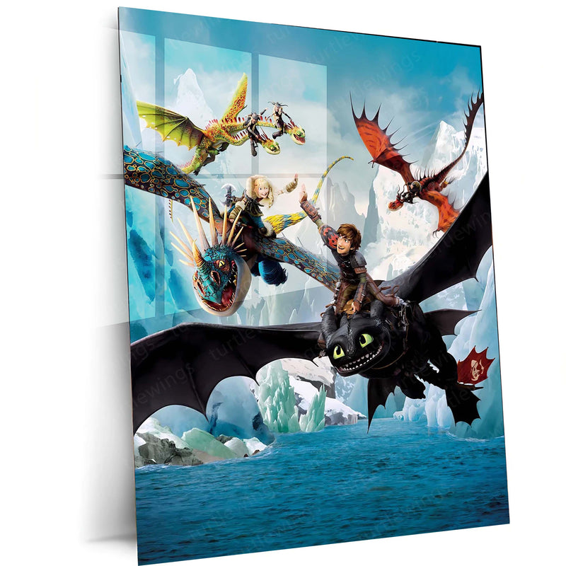 Toothless & Hiccup – How To Train Your Dragon | Sky Riders Adventure Metal Poster | Fantasy Wall Frame