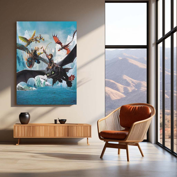 Toothless & Hiccup – How To Train Your Dragon | Sky Riders Adventure Metal Poster | Fantasy Wall Frame