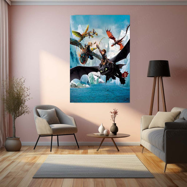 Toothless & Hiccup – How To Train Your Dragon | Sky Riders Adventure Metal Poster | Fantasy Wall Frame