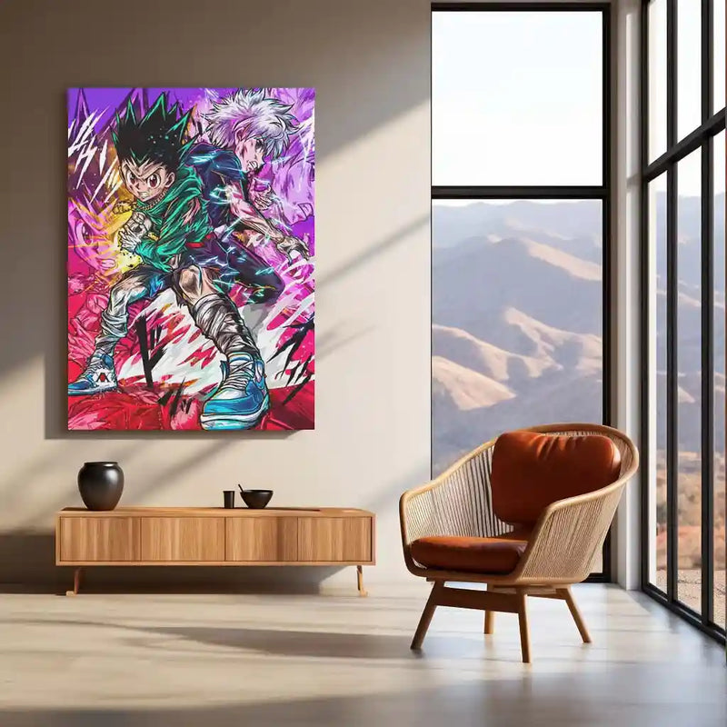 Anime Metal Poster | Hunter × Hunter – Unbreakable Will | Pink Power Metal Frame | Elite Anime Battle Wall Art - TURTLEWINGS 