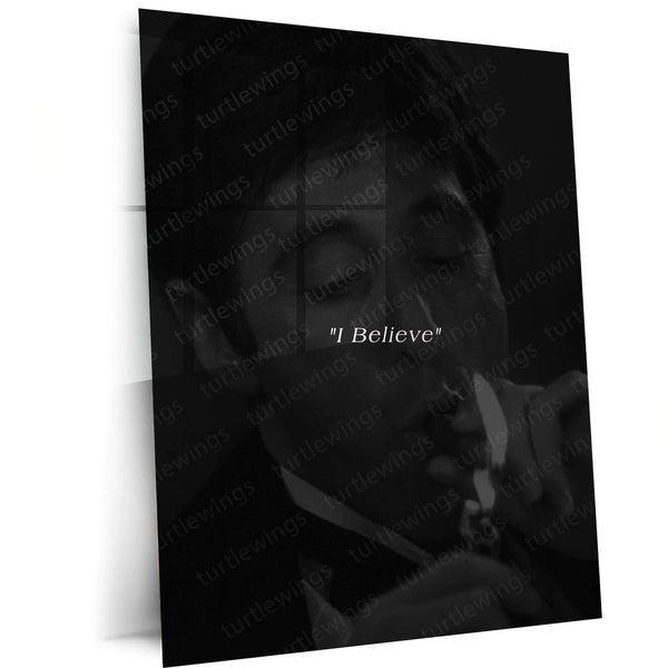 Quote Metal Poster | I Believe Motivational Metal Poster | Self Belief & Confidence Inspirational Wall Art | Dark Black &
