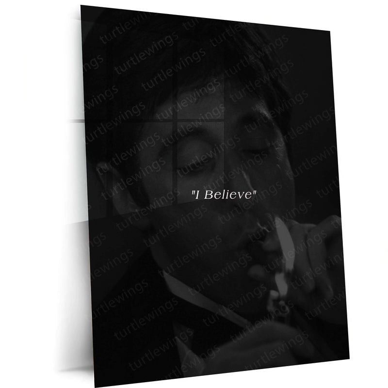 Quote Metal Poster | I Believe Motivational Metal Poster | Self Belief & Confidence Inspirational Wall Art | Dark Black &