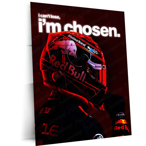 Quote Metal Poster | Max Verstappen – I Can’t Lose, I’m Chosen Metal Frame  F1 Champion Destiny & Unshakeable Mindset Wall Art | Elite Racer Motivation Quote Metal Poster