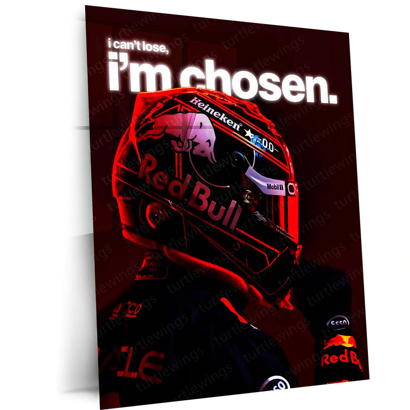 Quote Metal Poster | Max Verstappen – I Can’t Lose, I’m Chosen Metal Frame  F1 Champion Destiny & Unshakeable Mindset Wall Art | Elite Racer Motivation Quote Metal Poster