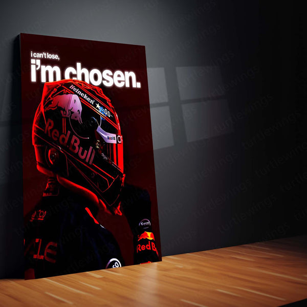 Quote Metal Poster | Max Verstappen – I Can’t Lose, I’m Chosen Metal Frame  F1 Champion Destiny & Unshakeable Mindset Wall Art | Elite Racer Motivation Quote Metal Poster