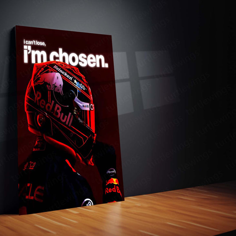 Quote Metal Poster | Max Verstappen – I Can’t Lose, I’m Chosen Metal Frame  F1 Champion Destiny & Unshakeable Mindset Wall Art | Elite Racer Motivation Quote Metal Poster