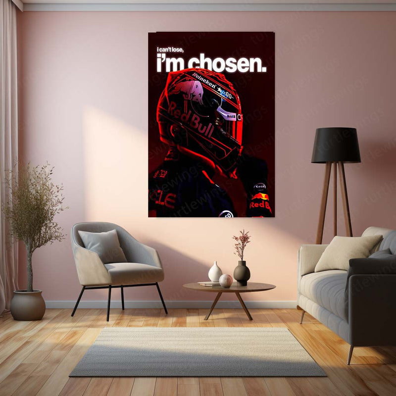 Quote Metal Poster | Max Verstappen – I Can’t Lose, I’m Chosen Metal Frame  F1 Champion Destiny & Unshakeable Mindset Wall Art | Elite Racer Motivation Quote Metal Poster