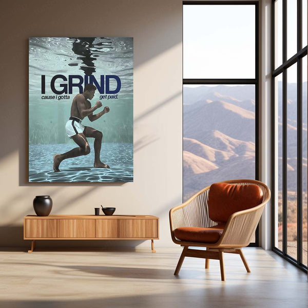 Quote Metal Poster | Muhammad Ali – I Grind Because I Get Paid Metal Frame  Discipline, Hustle & Champion Work Ethic Motivational Wall Art | Boxing Legacy Quote Metal Poster