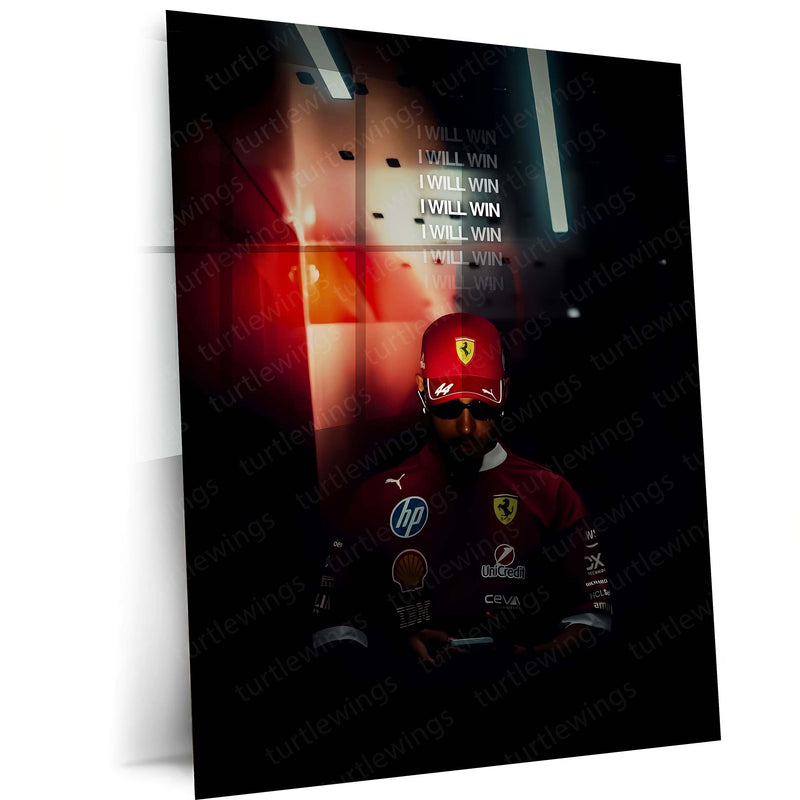 Quote Metal Poster | Lewis Hamilton – I Will Win Metal Frame Unbreakable Focus & Champion’s Mindset Formula One Wall Art | Elite Winning Mentality Quote Metal Poster
