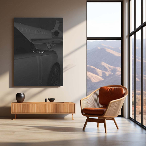 Quote Metal Poster | I Can Motivational Metal Poster | Luxury Car & Private Jet Success Mindset Wall Art | Ambition, Wealth &