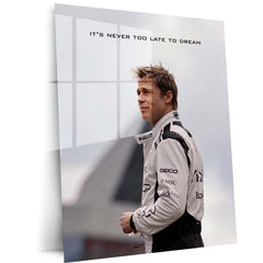 Quote Metal Poster | Brad Pitt – It’s Never Too Late to Dream | Inspirational Racing Motivation Metal Frame | Success Mindset