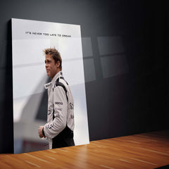 Quote Metal Poster | Brad Pitt – It’s Never Too Late to Dream | Inspirational Racing Motivation Metal Frame | Success Mindset