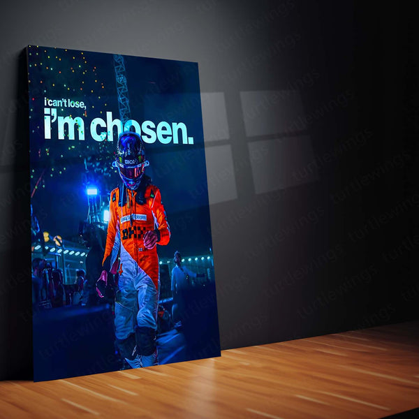 Quote Metal Poster | Lando Norris – I’m Chosen Metal Frame Unshakeable Confidence & Destiny Mindset Formula One Wall Art | Elite Racer Mentality Quote Metal Poster