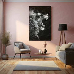 Roaring Lion – White Ink on Black Paper Metal Poster - TURTLEWINGS 