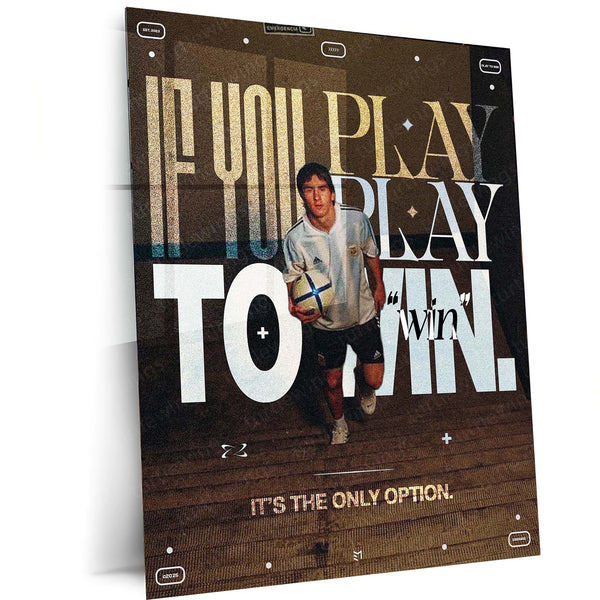 If You Play, Play to Win – Young Lionel Messi with Ball Motivational Quote Metal Frame | Premium Football Wall Art | Inspirational Decor for Fans - TURTLEWINGS 
