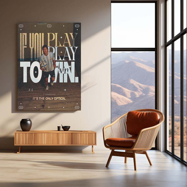 If You Play, Play to Win – Young Lionel Messi with Ball Motivational Quote Metal Frame | Premium Football Wall Art | Inspirational Decor for Fans - TURTLEWINGS 