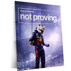 Quote Metal Poster | Max Verstappen – Improve, Don’t Prove Metal Frame Relentless Growth, Quiet Dominance & Champion Mindset Wall Art | “Focus on Improving, Not Proving” Quote