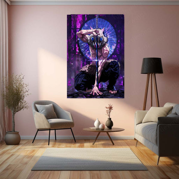 Anime Metal Poster | Inosuke Hashibira – Beast Breathing Stance Metal Poster | Demon Slayer Wall Frame