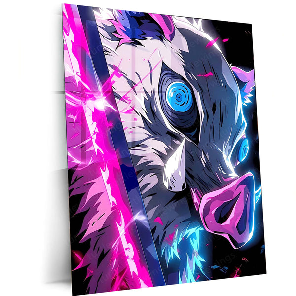 Anime Metal Poster | Inosuke Hashibira – Blades of the Beast Metal Poster | Demon Slayer Wall Frame