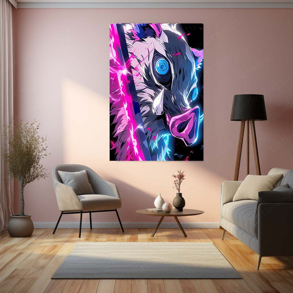 Anime Metal Poster | Inosuke Hashibira – Blades of the Beast Metal Poster | Demon Slayer Wall Frame
