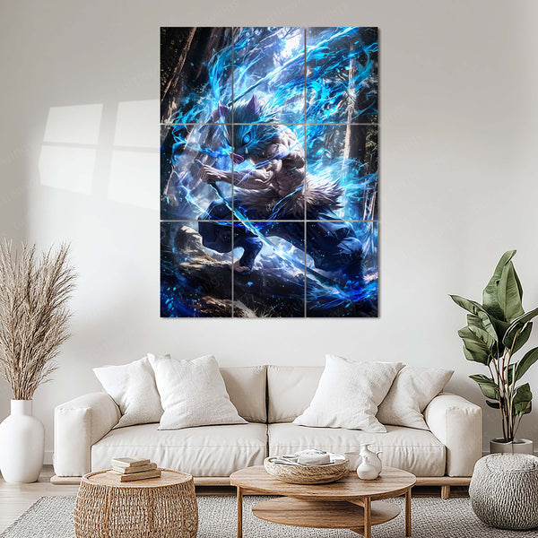 Anime Metal Poster Set of 9 | Demon Slayer | Inosuke Hashibira Anime Wall Art | Boar Mask Warrior 9 Panel Metal Print | Kimetsu no Yaiba Decor