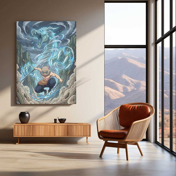 Anime Metal Poster | Inosuke Hashibira Beast Breathing Metal Poster | Demon Slayer Anime Wall Art | Premium Action Metal Print
