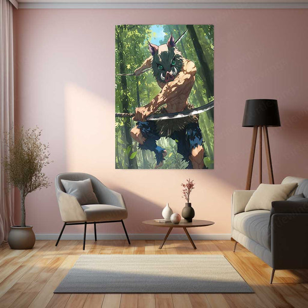 Inosuke Hashibira – Beast Breathing Rage Metal Poster | Demon Slayer Wall Frame