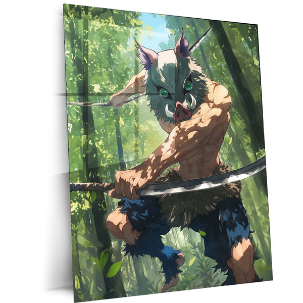 Inosuke Hashibira – Beast Breathing Rage Metal Poster | Demon Slayer Wall Frame