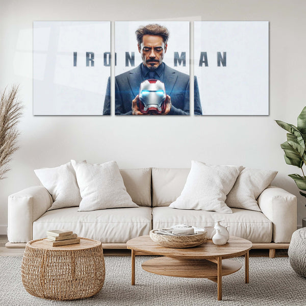Superhero Metal Poster Set of 3 | Iron Man | Helmet & Hero Legacy Triptych Wall Art
