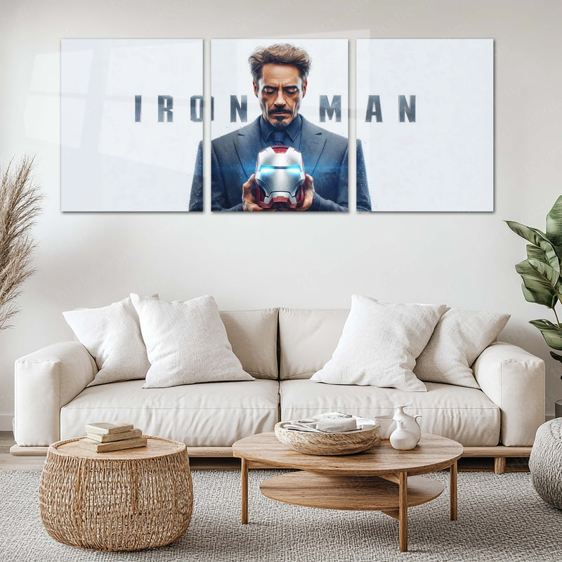 Superhero Metal Poster Set of 3 | Iron Man | Helmet & Hero Legacy Triptych Wall Art