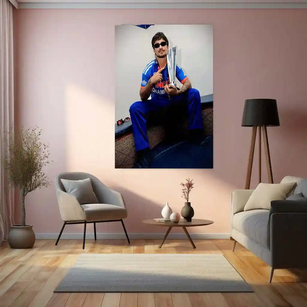 Cricket Metal Poster | Ishan Kishan Champion Metal Poster | Team India Victory Trophy Wall Art | Cricket Superstar Portrait Frame - TURTLEWINGS 