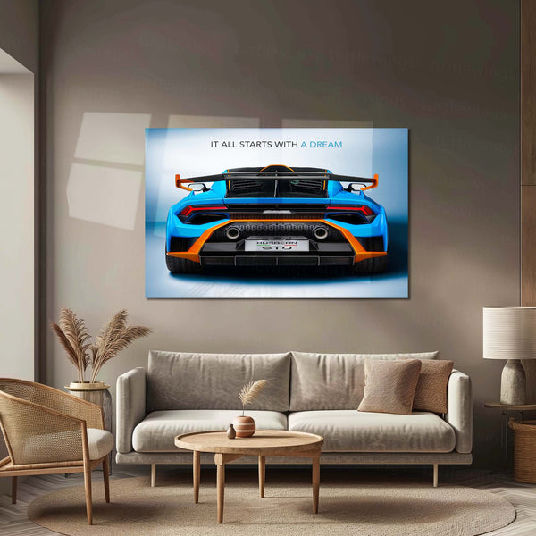 It All Starts With a Dream – Lamborghini Huracán STO Metal Frame | Racing Mindset Wall Art