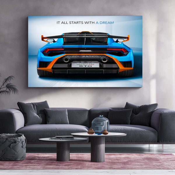 It All Starts With a Dream – Lamborghini Huracán STO Metal Frame | Racing Mindset Wall Art