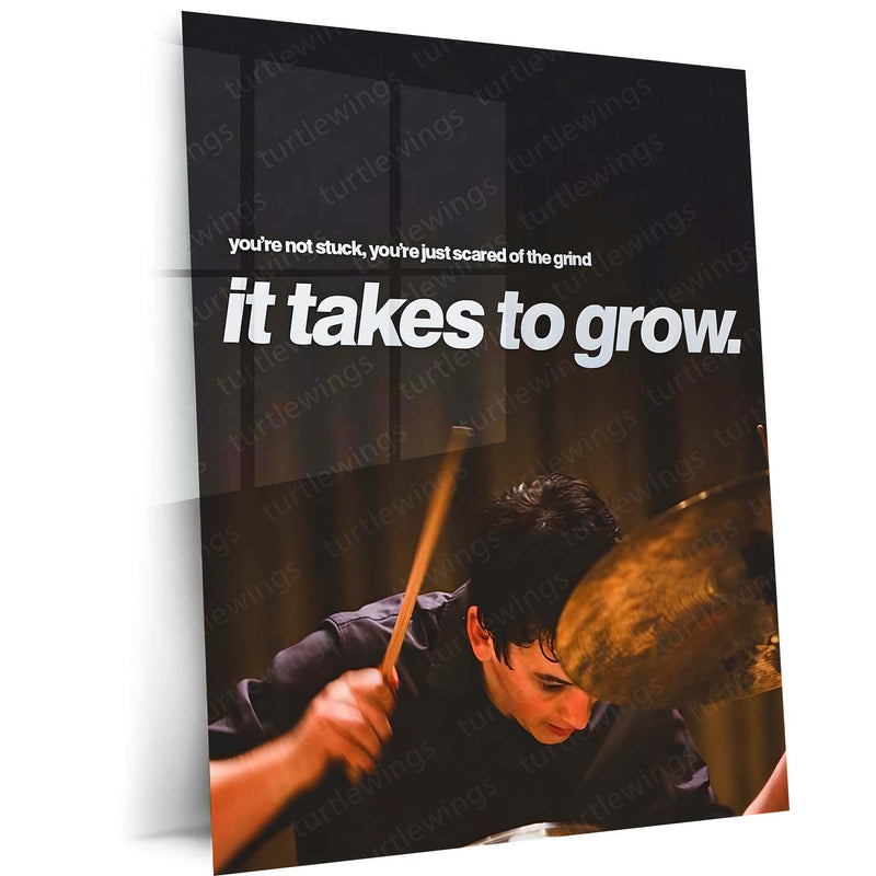 Quote Metal Poster | Andrew Neiman – It Takes the Grind Metal Frame Relentless Practice, Obsession & Greatness Mindset Wall Art | “It Takes the Grind to Grow” Quote Metal Poster