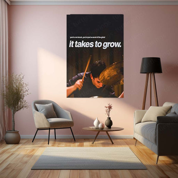 Quote Metal Poster | Andrew Neiman – It Takes the Grind Metal Frame Relentless Practice, Obsession & Greatness Mindset Wall Art | “It Takes the Grind to Grow” Quote Metal Poster