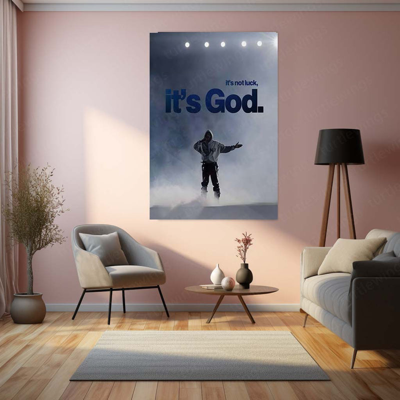 Quote Metal Poster | It’s Not Luck, It’s God – Kanye West Quote Metal Frame Faith Over Chance Motivational Wall Art | “It’s Not Luck, It’s God” Belief & Purpose Quote Metal Poster