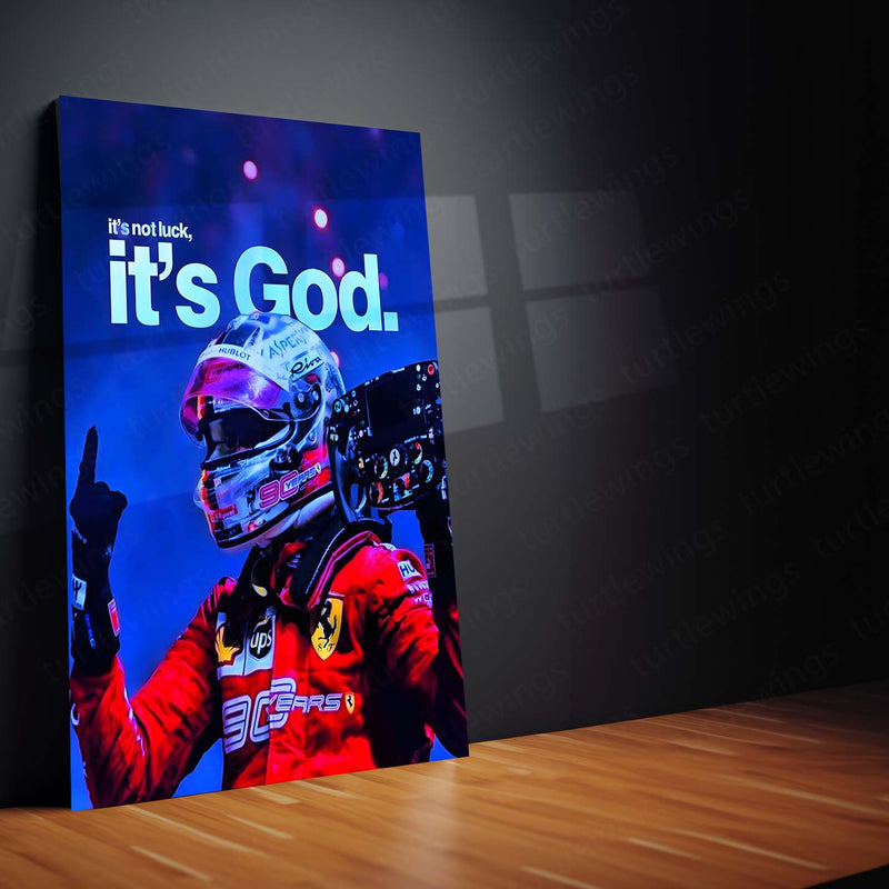 Quote Metal Poster | Charles Leclerc – It’s Not Luck, It’s God Metal Frame Faith, Focus & Formula 1 Destiny Wall Art | Discipline Over Chance Quote Metal Poster