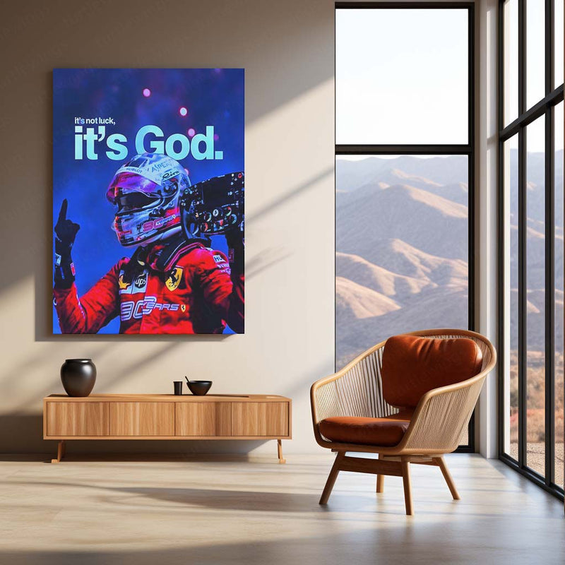 Quote Metal Poster | Charles Leclerc – It’s Not Luck, It’s God Metal Frame Faith, Focus & Formula 1 Destiny Wall Art | Discipline Over Chance Quote Metal Poster