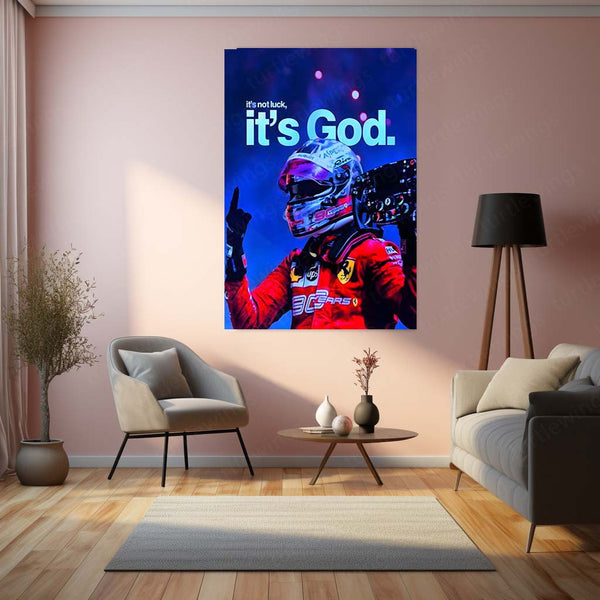 Quote Metal Poster | Charles Leclerc – It’s Not Luck, It’s God Metal Frame Faith, Focus & Formula 1 Destiny Wall Art | Discipline Over Chance Quote Metal Poster