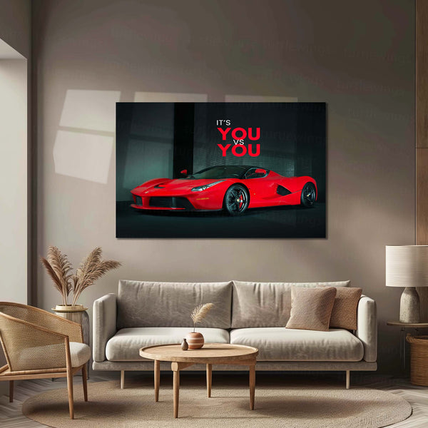 It’s You vs You – Red Ferrari LaFerrari Metal Poster | Self-Mastery Motivation | Premium Aluminum Car Art