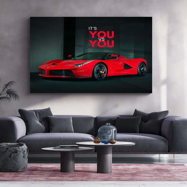 It’s You vs You – Red Ferrari LaFerrari Metal Poster | Self-Mastery Motivation | Premium Aluminum Car Art
