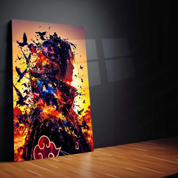 Anime Metal Poster | Naruto Metal Poster | Itachi Uchiha Akatsuki Sunset Wall Art | Epic Shinobi Anime Metal Frame