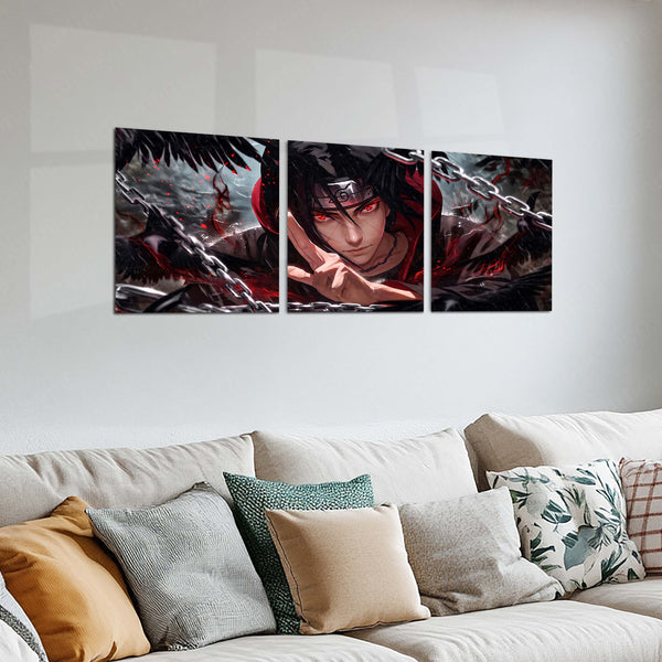 Anime Metal Poster Set of 3 | Naruto | Itachi Uchiha Sharingan & Akatsuki Triptych Wall Art