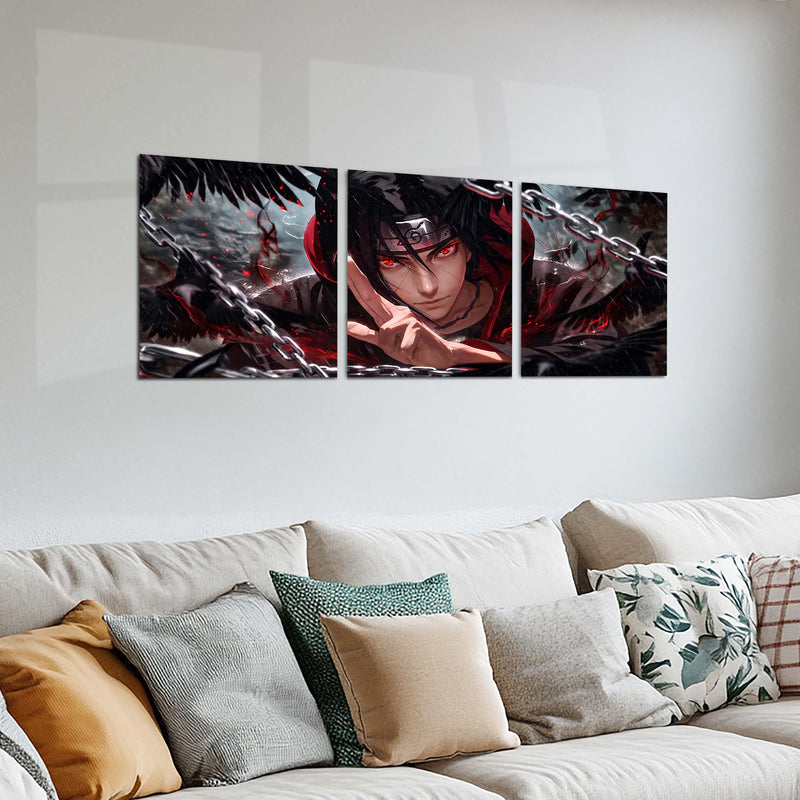 Anime Metal Poster Set of 3 | Naruto | Itachi Uchiha Sharingan & Akatsuki Triptych Wall Art