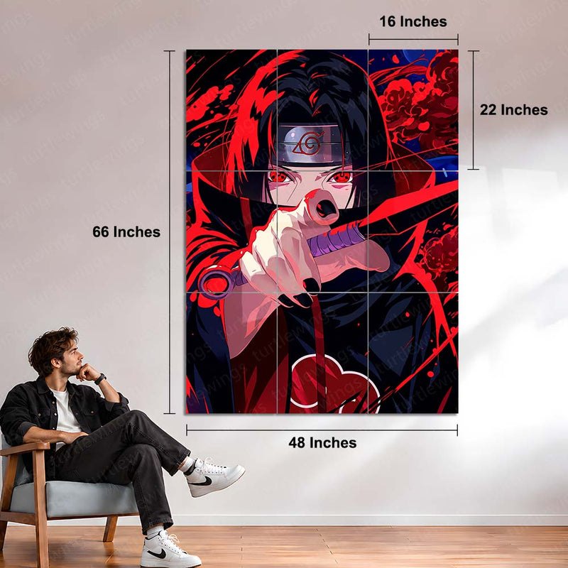 Anime Metal Poster Set of 9 | Naruto Shippuden | Itachi Uchiha Anime Wall Art | Sharingan Akatsuki 9 Panel Metal Print | Uchiha Clan Decor