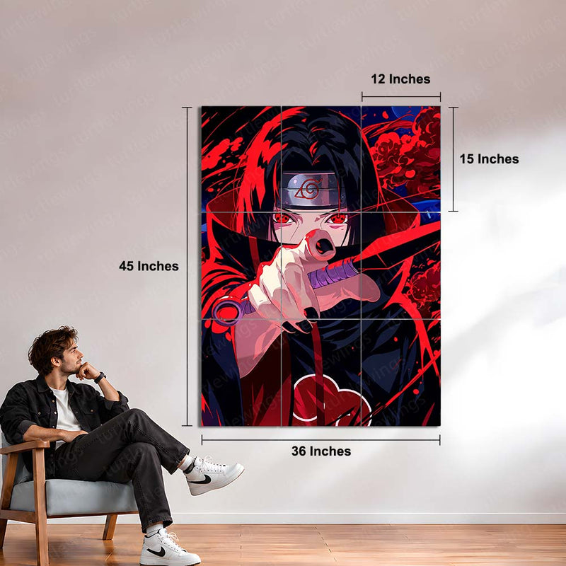 Anime Metal Poster Set of 9 | Naruto Shippuden | Itachi Uchiha Anime Wall Art | Sharingan Akatsuki 9 Panel Metal Print | Uchiha Clan Decor