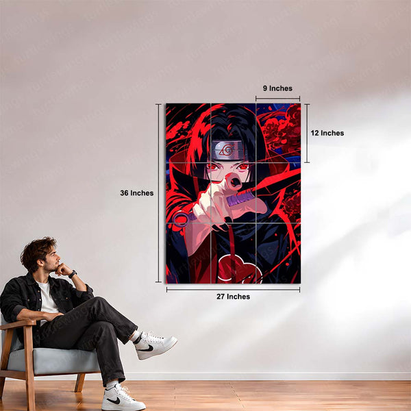 Anime Metal Poster Set of 9 | Naruto Shippuden | Itachi Uchiha Anime Wall Art | Sharingan Akatsuki 9 Panel Metal Print | Uchiha Clan Decor